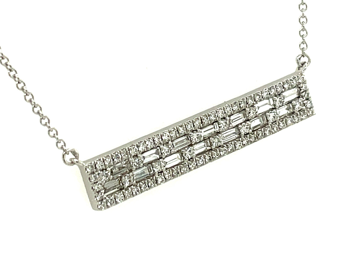 DIAMOND BAGUETTE & ROUND BAR NECKLACE, 30X5.5MM, 18"/16"