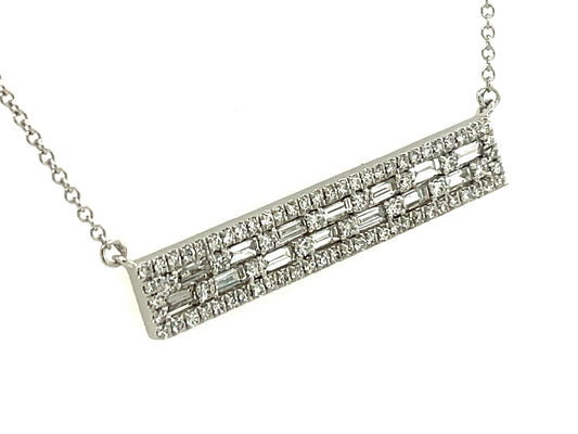 DIAMOND BAGUETTE & ROUND BAR NECKLACE, 30X5.5MM, 18"/16"