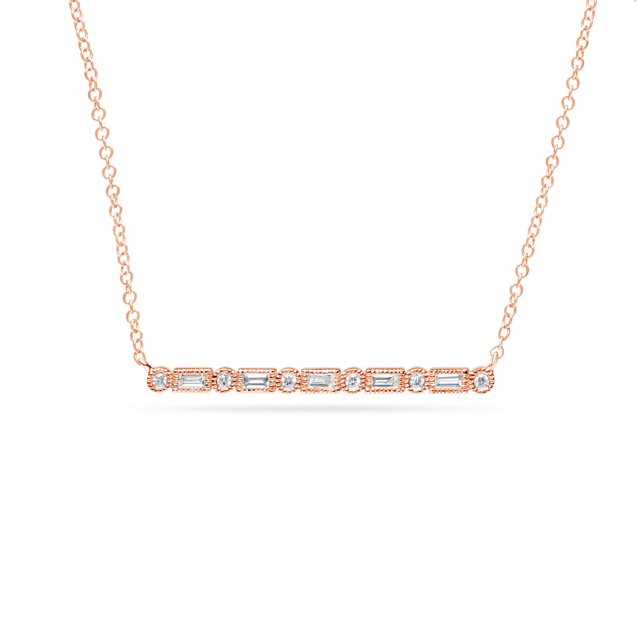Diamond Baguette & Round Bar Necklace