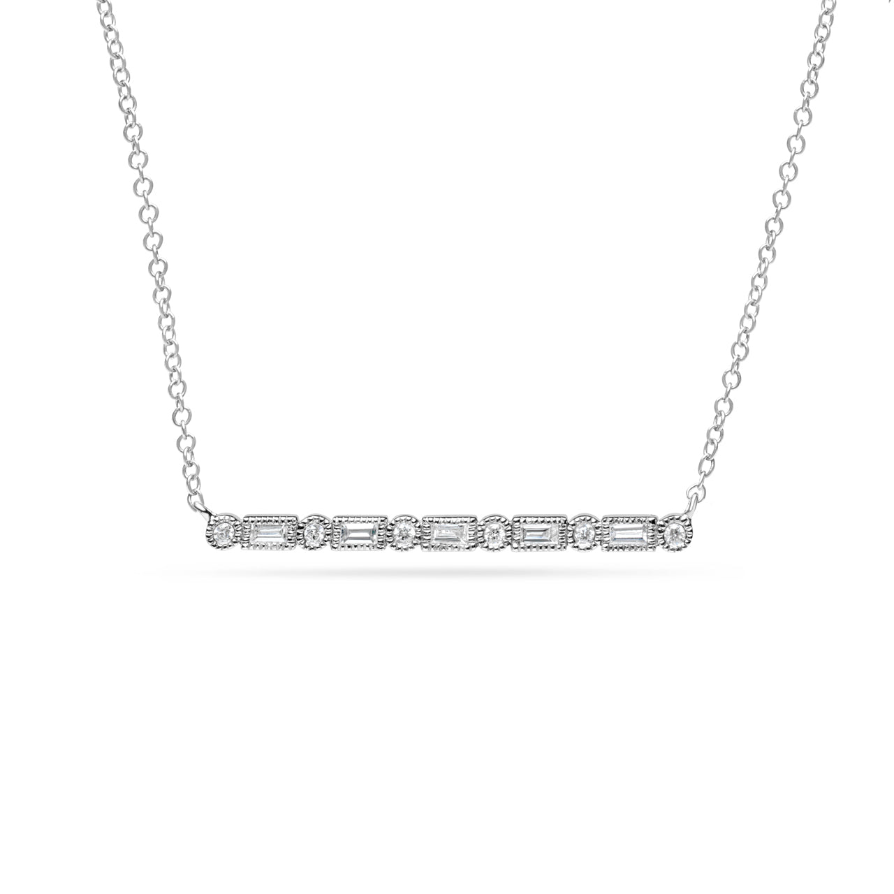 Diamond Baguette & Round Bar Necklace