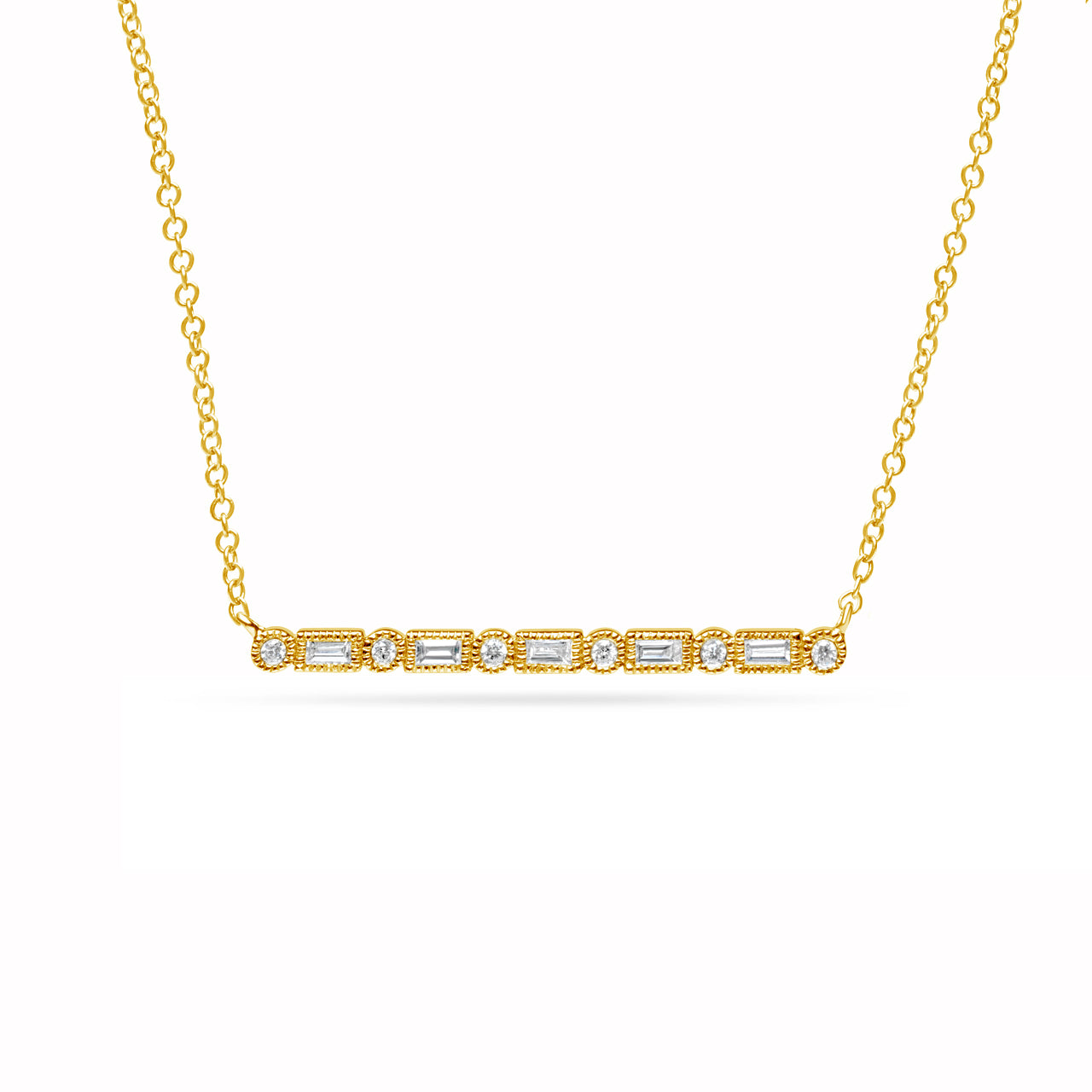 Diamond Baguette & Round Bar Necklace