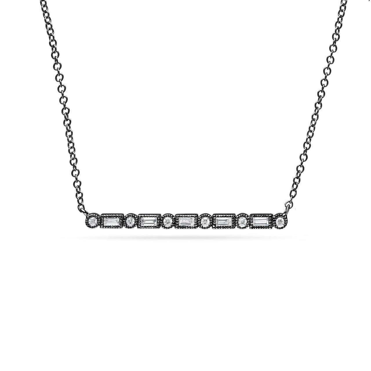Diamond Baguette & Round Bar Necklace