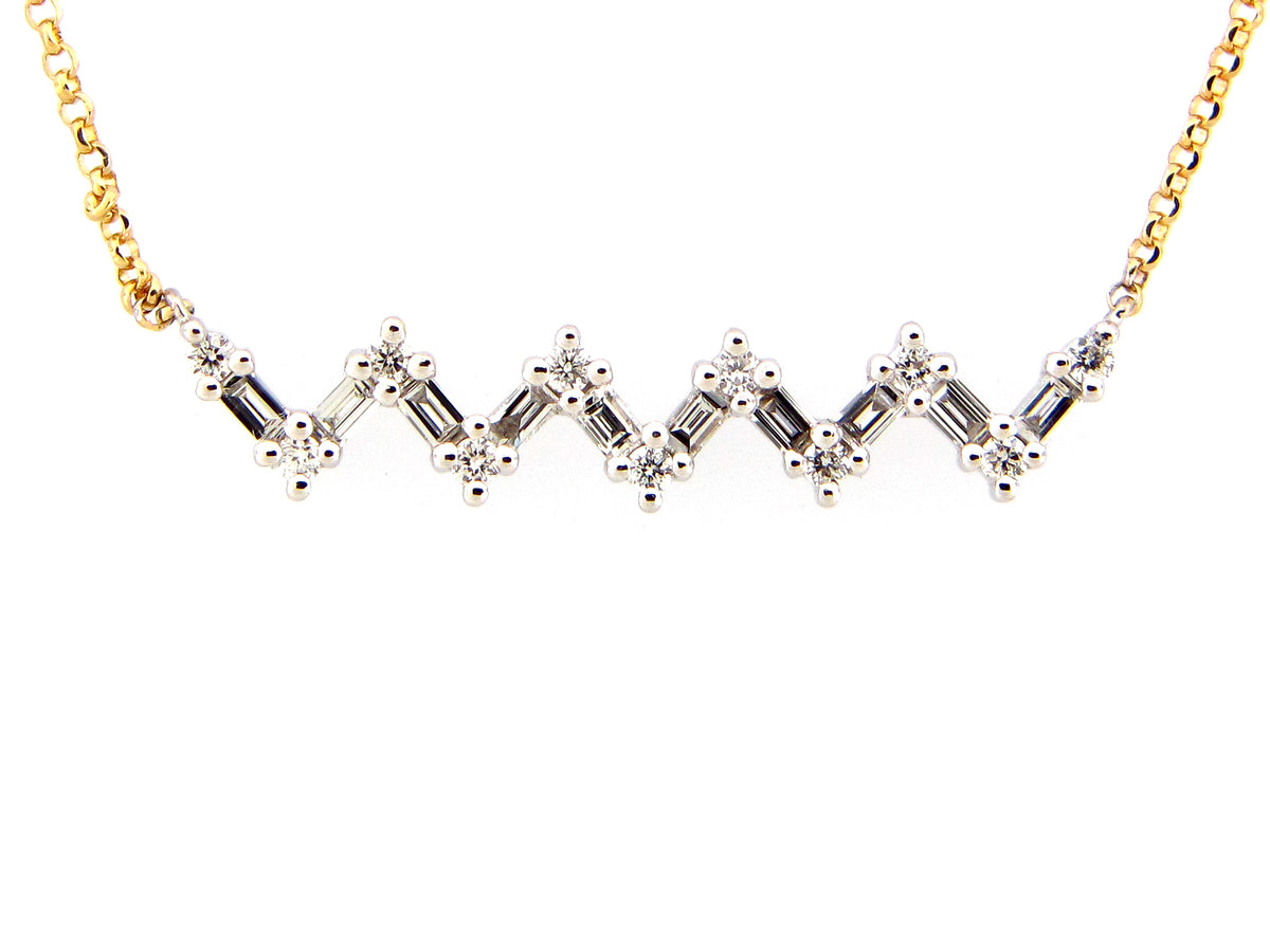 DIAMOND ZIGZAG PENDANT NECKLACE, ADJUSTABLE TO 18", 14KWY (N)