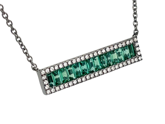 EMERALD & DIAMOND BAR NECKLACE, 14KB