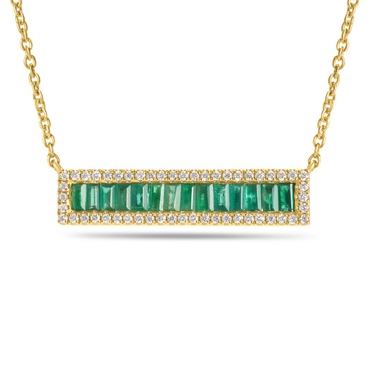 Emerald & Diamond Baguette Bar Necklace