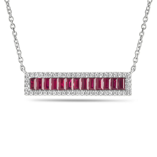 Ruby & Diamond Baguette Bar Necklace