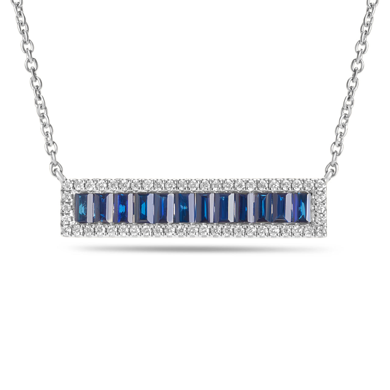 Sapphire & Diamond Baguette Bar Necklace