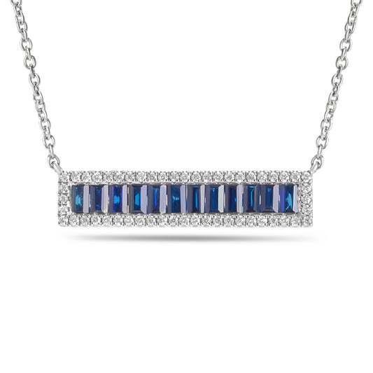 Sapphire & Diamond Baguette Bar Necklace