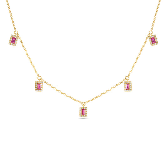 Ruby & Diamond Baguette Station Necklace