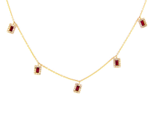 RUBY AND DIAMOND PENDANT NECKLACE, 18"/17"/16", 14KY (H)