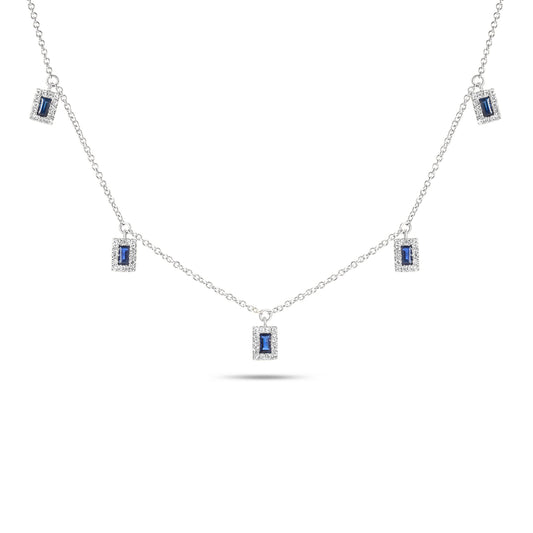 Sapphire & Diamond Baguette Station Necklace