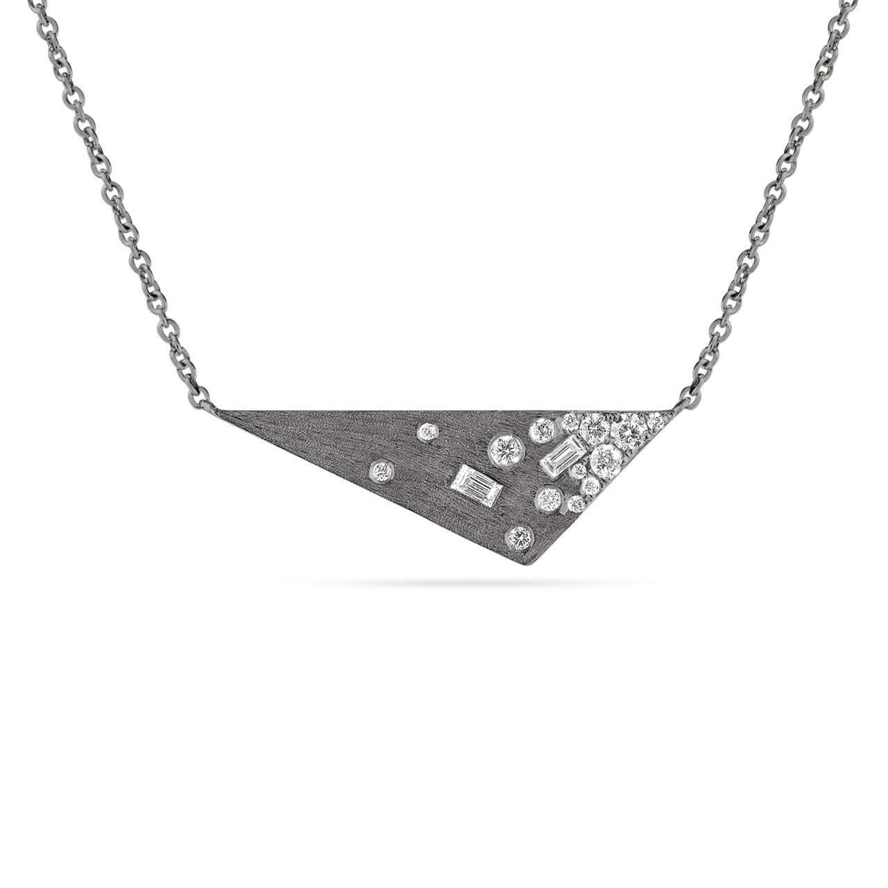 Diamond Baguette & Round Confetti Triangle Necklace