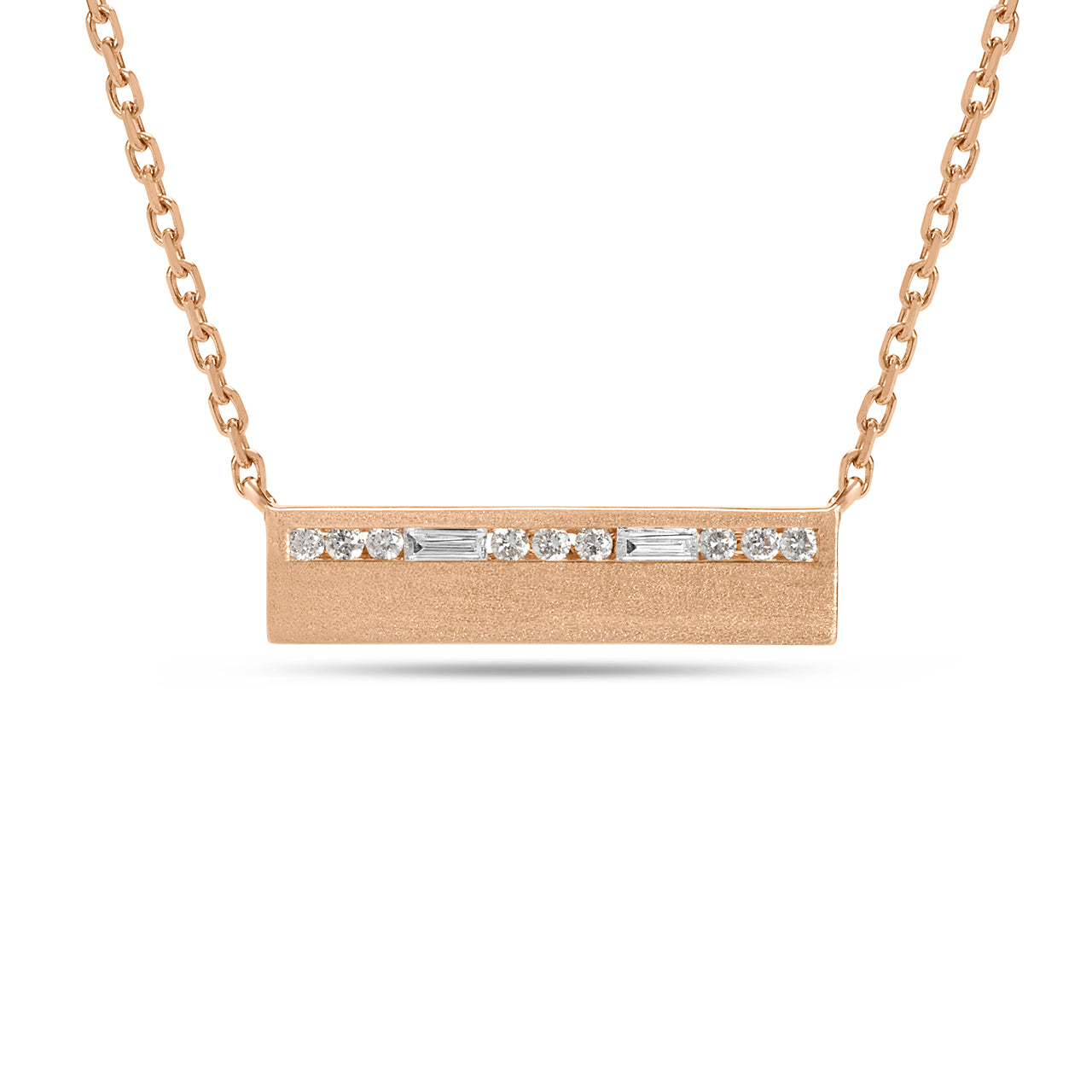 Diamond Baguette & Round Line Bar Necklace