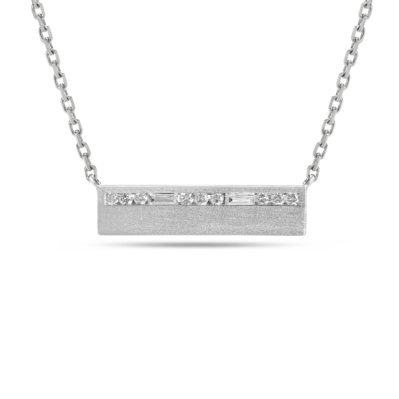 Diamond Baguette & Round Line Bar Necklace