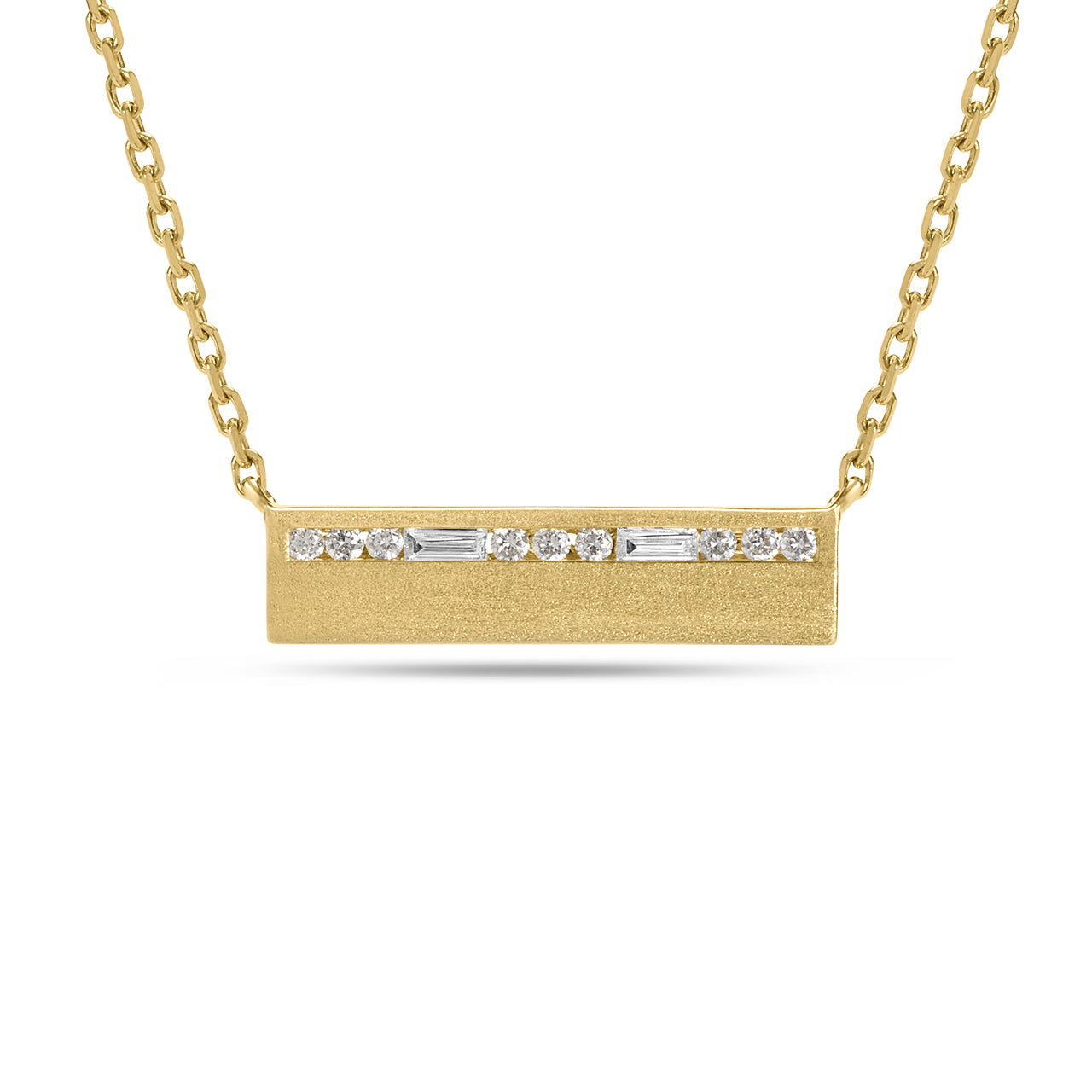 Diamond Baguette & Round Line Bar Necklace