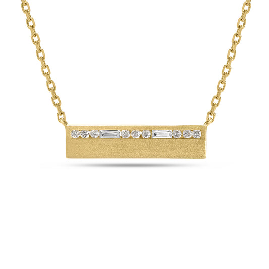 Diamond Baguette & Round Line Bar Necklace