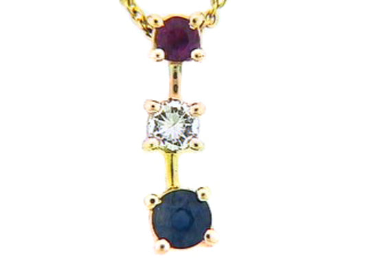 RUBY, SAPPHIRE & DIAMOND PENDANT, 14KY (H/N), C=0.53
