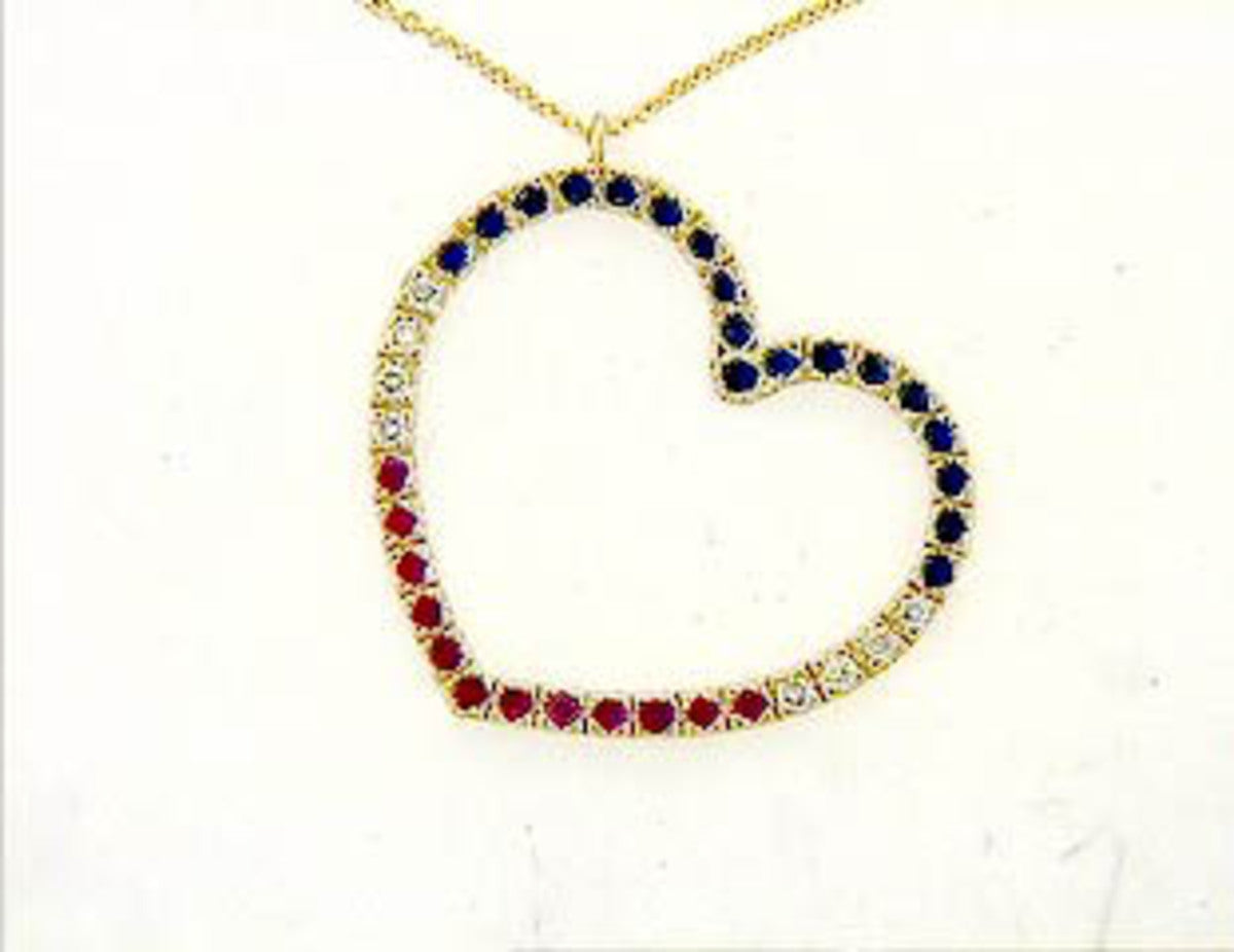 RUBY, SAPPHIRE AND DIAMOND PENDANT, 14KY (H)