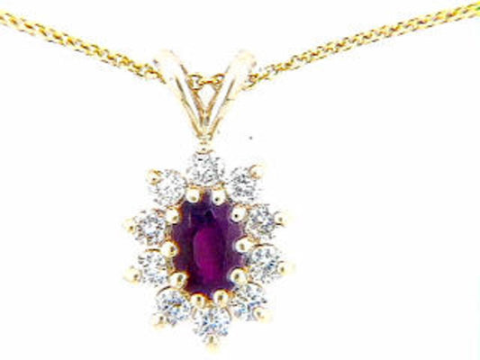 RUBY & DIAMOND PENDANT, 14KY (H)