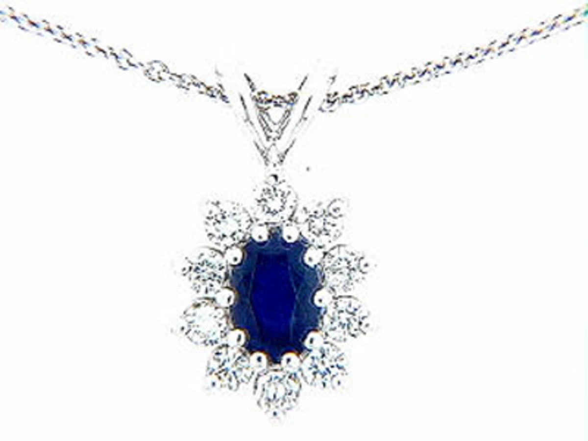 SAPPHIRE  & DIAMOND PENDANT, 14KW (H)