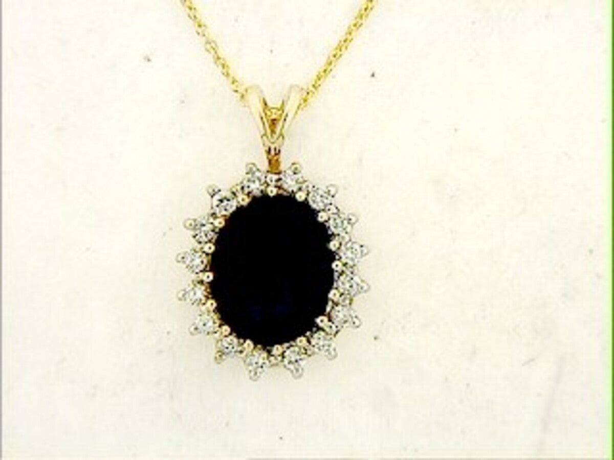 GARNET & DIAMOND PENDANT, 14KW (N)