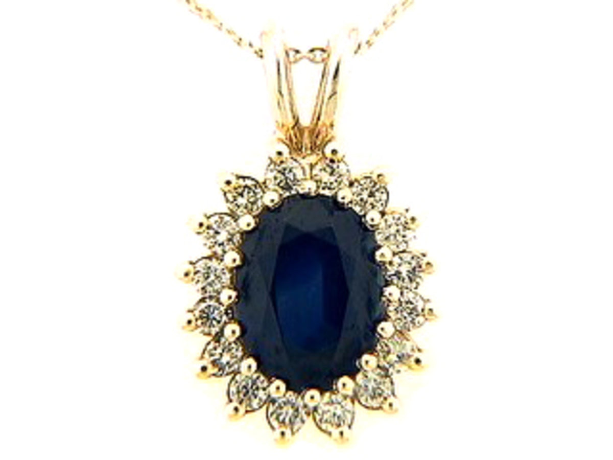 SAPPHIRE & DIAMOND PENDANT, 14KY (H), C=1.66