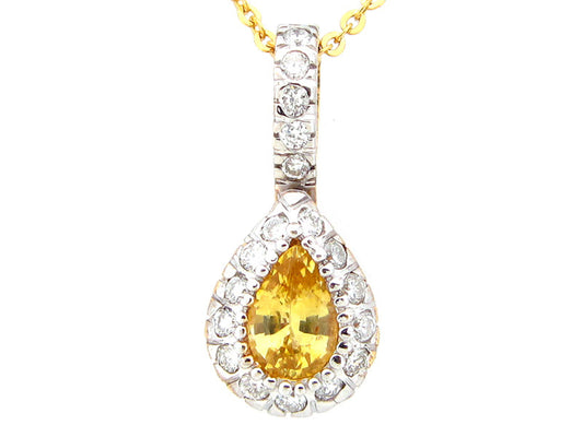 YELLOW SAPPHIRE & DIAMOND PENDANT, 14KY (E/U)