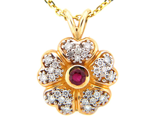 RUBY & DIAMOND PENDANT, 14KY (E), C=0.22