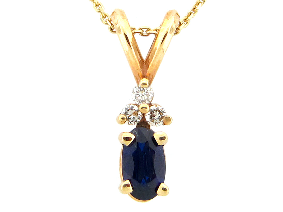 SAPPHIRE & DIAMOND PENDANT, 14KY (E)