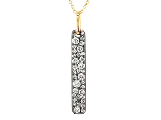 DIAMOND PAVE BAR PENDANT, 24X4MM, BLACK RHODIUM PRONGS, 18" BOLO CHAIN