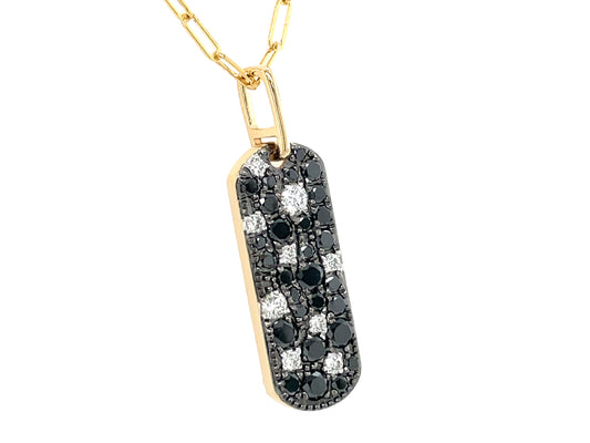 BLACK & WHITE DIAMOND PAVE OVAL PENDANT, 22X8MM, 18" PAPER CLIP CHAIN, 14KY (R)
