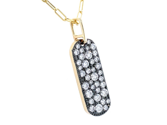 DIAMOND PAVE OVAL PENDANT, 22X8MM, BLACK RHODIUM PRONGS, 18" PAPERCLIP CHAIN