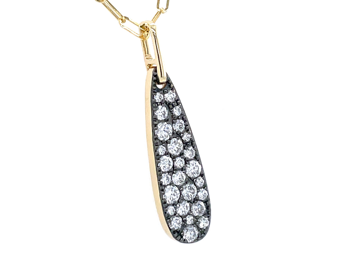 DIAMOND PAVE PEAR PENDANT, 22X7MM, BLACK RHODIUM PRONGS, 18" PAPERCLIP CHAIN