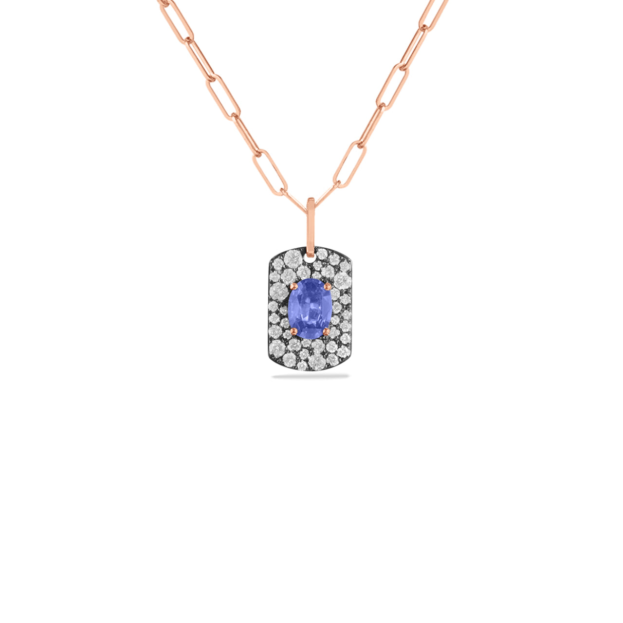 Sapphire & Diamond Mosiac Dog Tag Necklace
