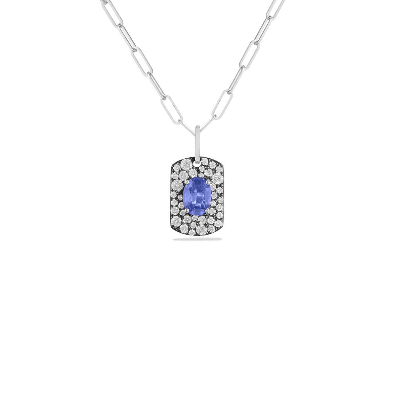 Sapphire & Diamond Mosiac Dog Tag Necklace