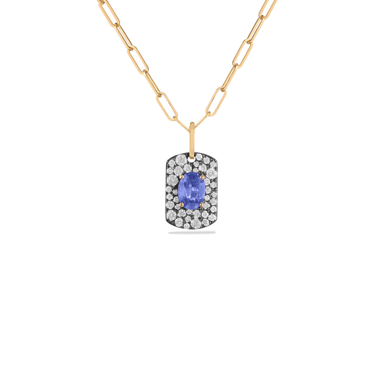 Sapphire & Diamond Mosiac Dog Tag Necklace