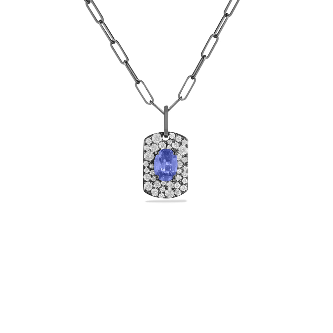 Sapphire & Diamond Mosiac Dog Tag Necklace