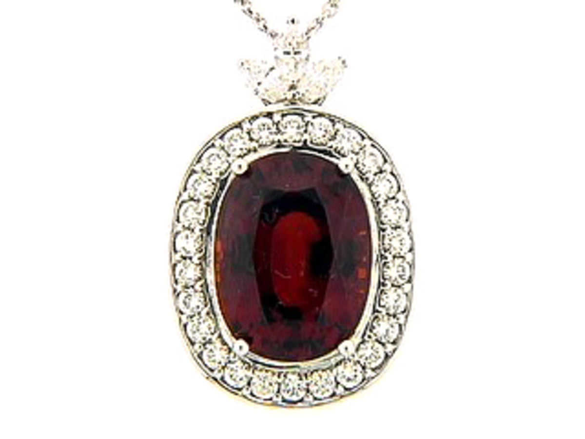 SPESSARTITE GARNET & DIAMOND PENDANT, 18KW (N), C=9.49