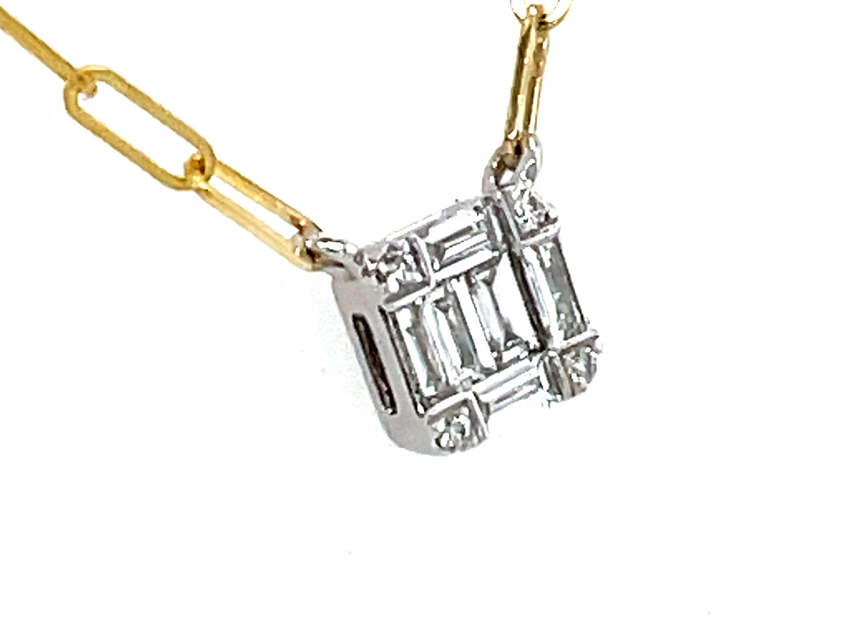 DIAMOND PENDANT NECKLACE, 18" PAPERCLIP CHAIN, 5.8 X 5.8MM, 14KWY (N)
