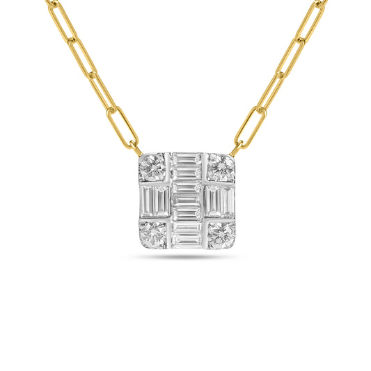 Diamond Emerald Cut Cluster 9mm Necklace
