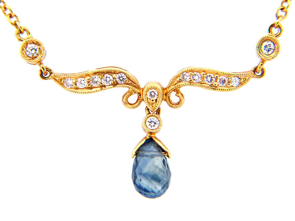 SAPPHIRE & DIAMOND PENDANT, 18KY (H), C=1.08