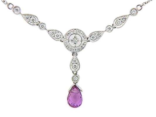 PINK SAPPHIRE & DIAMOND PENDANT, 18KW (H), C=1.49