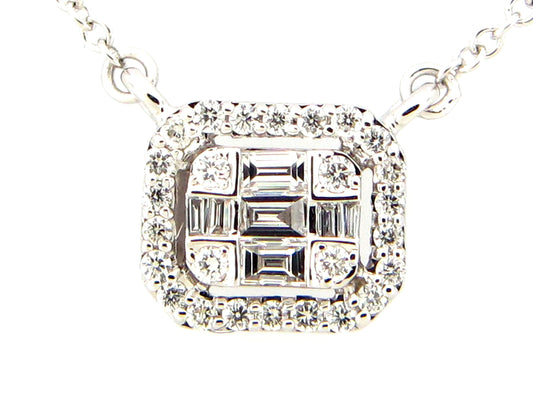 DIAMOND CUSHION PENDANT NECKLACE, 14KW (N)