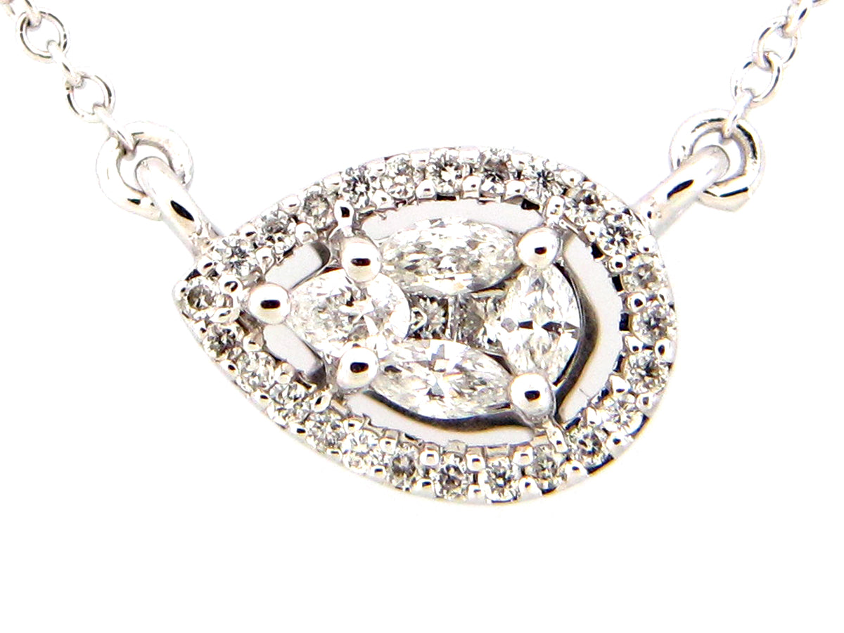 DIAMOND PEAR PENDANT NECKLACE, 18"/16", 14KW (N)