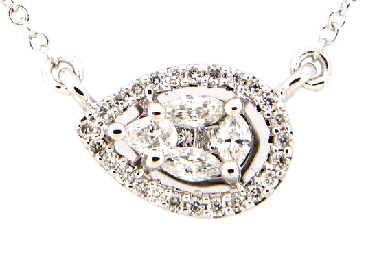 DIAMOND PEAR PENDANT NECKLACE, 18"/16", 14KW (N)
