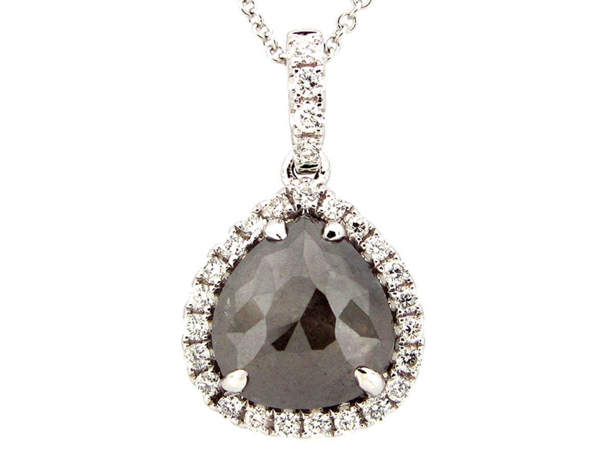 ROSE ROUGH CUT GREY & WHITE DIAMOND PENDANT, 18KW (N)