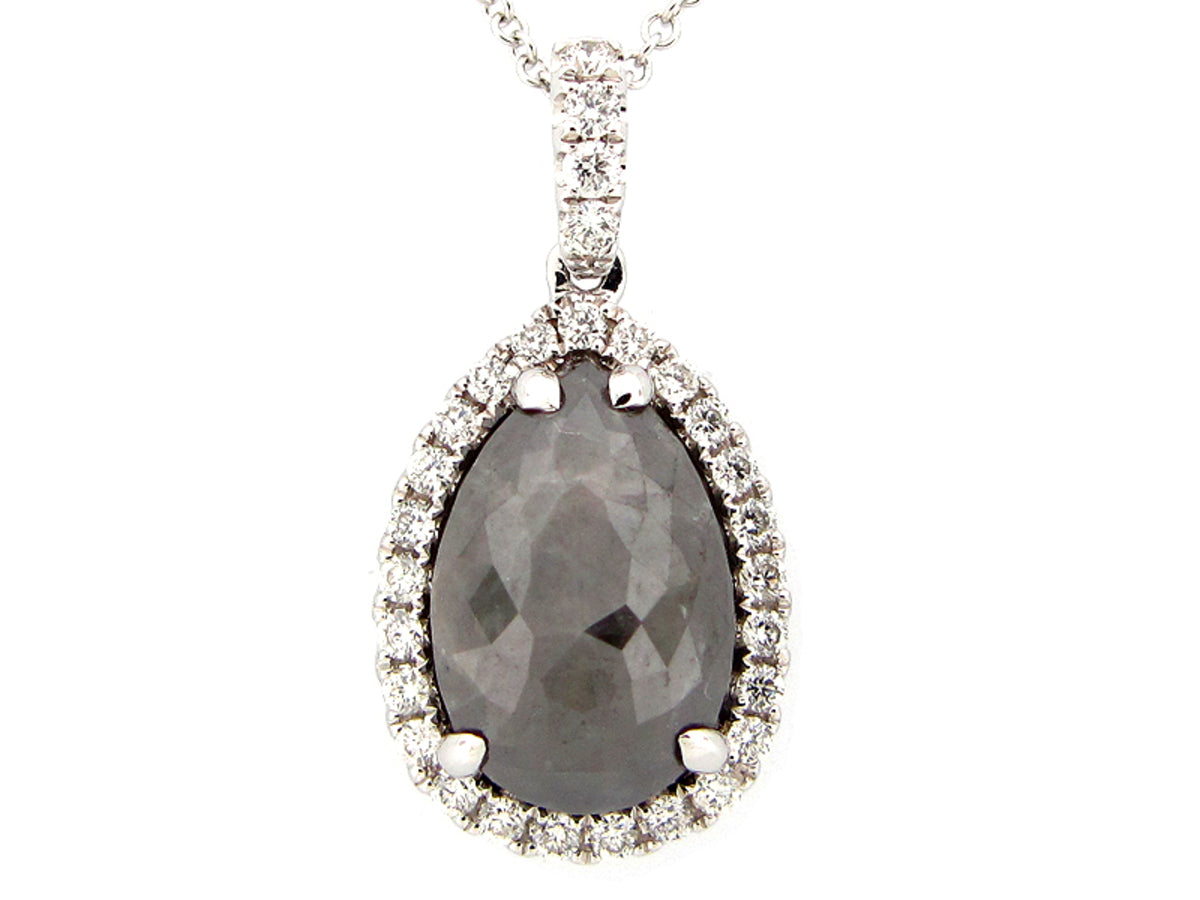 ROSE ROUGH CUT GREY & WHITE DIAMOND PENDANT, 18KW (N)