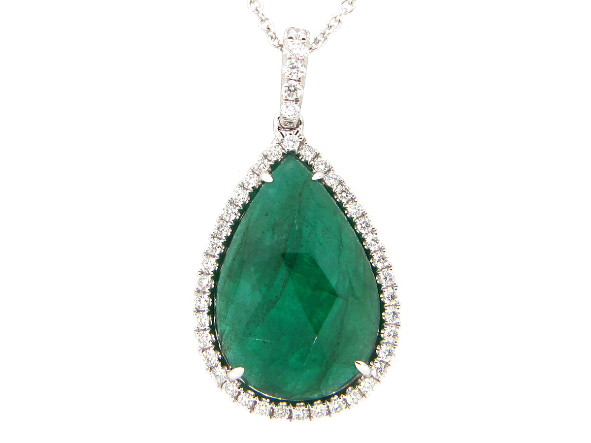 EMERALD & DIAMOND PENDANT, 18KW (O)