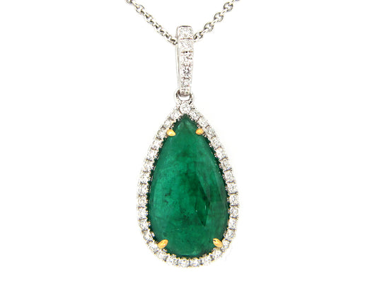 EMERALD & DIAMOND PENDANT, 18KWY (O)