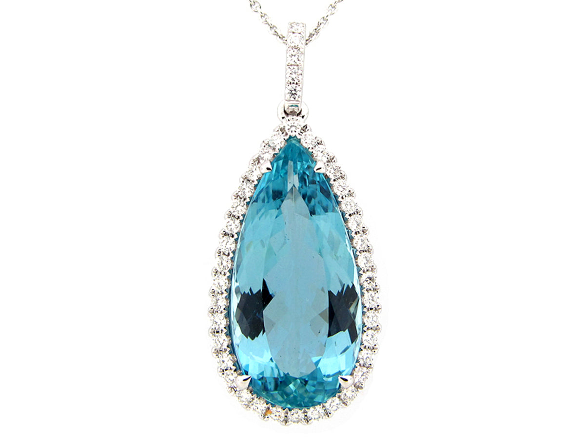 AQUA & DIAMOND PENDANT, 18KW (H)